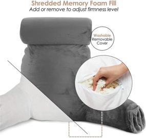 img 1 attached to 🛏️ Clara Clark Extra Large Bed Rest Pillow with Arms - Gray, Premium Shredded Memory Foam for Teens & Adults
