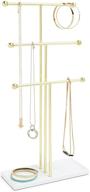💎 tiered tabletop countertop free standing necklace holder display - umbra trigem jewelry organizer, 3 tiers, brass/white logo