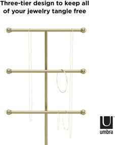 img 1 attached to 💎 Tiered Tabletop Countertop Free Standing Necklace Holder Display - Umbra Trigem Jewelry Organizer, 3 Tiers, Brass/White