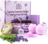 🌿 organic lavender spa gift baskets for women - luxurious bath and body set at home, including spa kit, soy wax candle, natural oil bath salt, 3 bath bombs, soap bar, body sugar scrub - perfect for mom, girls logo