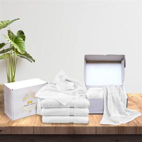 img 3 attached to 🛁 Royalz Collection: White Bath Towels Set Pack of 4 - Clearance Prime 27" x 54" 700 GSM Cotton - Highly Absorbent Towels in an Attractive Gift Box