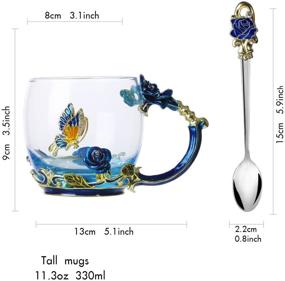 img 2 attached to Blue Rose Tea Cup Glass Coffee Mugs for Women, with Spoon, featuring Beautiful Rose Flower and Butterfly – Ideal Birthday Gift!