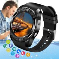 ⌚ amokeoo waterproof smart watch with sim card slot & camera - android touch screen bluetooth smartwatch for women & men, compatible with android ios phones, black logo