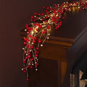 img 4 attached to 6 Ft Red Berry Garland with 100 LED Lights - Battery Operated Primitive/Farmhouse Style Indoor Decor for Table or Fireplace Mantle