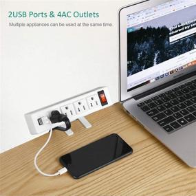 img 3 attached to White Desk Power Strip with USB Port and Removable Clamp - Socket with Switch, 6.5 ft Extension Cord, Connects 4 Plugs for Home Office and Reading