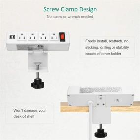 img 1 attached to White Desk Power Strip with USB Port and Removable Clamp - Socket with Switch, 6.5 ft Extension Cord, Connects 4 Plugs for Home Office and Reading