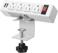 white desk power strip with usb port and removable clamp - socket with switch, 6.5 ft extension cord, connects 4 plugs for home office and reading logo