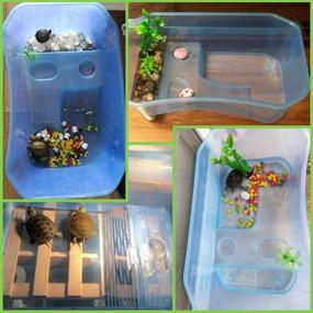 img 3 attached to 🐢 Durable and Safe PINVNBY Plastic Turtle Tank – Ideal Reptile Habitat & Pet Terrariums featuring a Basking Platform, Plants, and Non-Toxic Materials