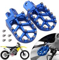 jfg racing drz400 foot pegs - wide cnc mx rests for dirt bikes rm125 rm250 rmx250 dr-z400 klx400r (blue) logo