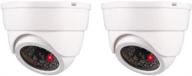 📷 dummy fake security dome camera simulated surveillance cameras - home & business security, outdoor/indoor use, flashing red led light & alert sticker, battery operated - white, 2 pack logo