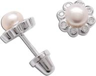 sterling silver white or pink cultured pearl button earrings with czs (screw back) for girls logo