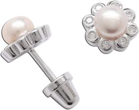 img 4 attached to Sterling Silver White or Pink Cultured Pearl Button Earrings with CZs (Screw Back) for Girls