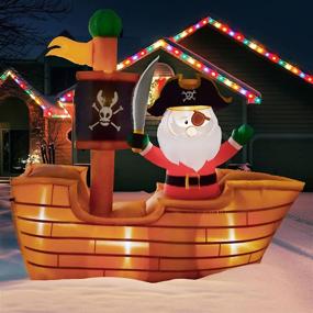 img 4 attached to 🎅 Nifti Nest 6-Foot Santa Pirate on Wooden Flag Inflatable Ship with LED Lights - Christmas Inflatables, Blowups, Outdoor Santa Decorations