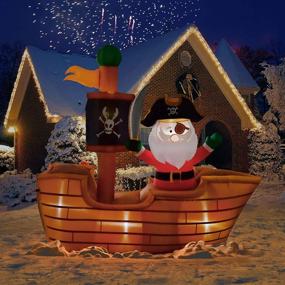 img 1 attached to 🎅 Nifti Nest 6-Foot Santa Pirate on Wooden Flag Inflatable Ship with LED Lights - Christmas Inflatables, Blowups, Outdoor Santa Decorations