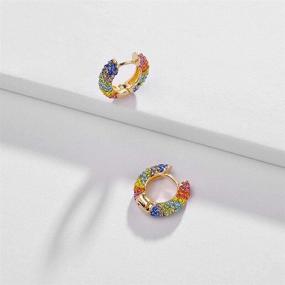 img 3 attached to 🌈 Colorful Crystal Hoop Earrings: CiNily Huggie Hoops in Rainbow Shades, Yellow Gold Plated Cuff Style for Women and Girls