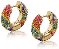 🌈 colorful crystal hoop earrings: cinily huggie hoops in rainbow shades, yellow gold plated cuff style for women and girls logo