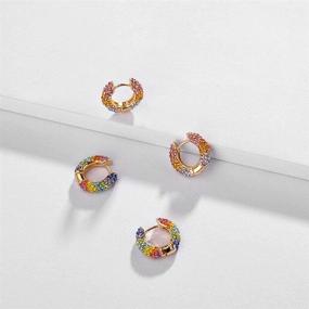 img 2 attached to 🌈 Colorful Crystal Hoop Earrings: CiNily Huggie Hoops in Rainbow Shades, Yellow Gold Plated Cuff Style for Women and Girls