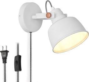 img 4 attached to Modern Rotatable Plug-in Wall Sconce: Adjustable Nordic White Bedroom Lamps with On/Off Switch - Versatile Wall Mounted Light for Living Room, Bedside Reading (No E12 Bulb)