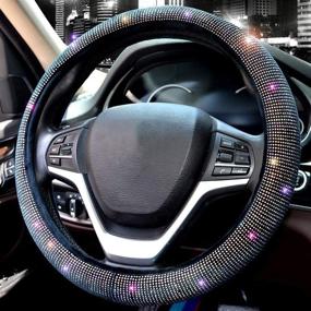img 3 attached to Valleycomfy чехол на руль для женщин и мужчин, блестящий кристаллический алмаз, сверкающий автомобильный SUV защита руля универсальной подходит 15 дюймов (черный с разноцветным алмазом)