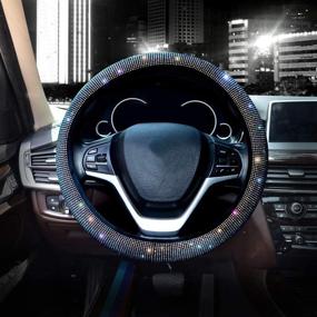 img 2 attached to Valleycomfy чехол на руль для женщин и мужчин, блестящий кристаллический алмаз, сверкающий автомобильный SUV защита руля универсальной подходит 15 дюймов (черный с разноцветным алмазом)