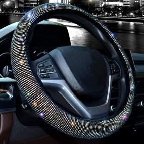 img 4 attached to Valleycomfy чехол на руль для женщин и мужчин, блестящий кристаллический алмаз, сверкающий автомобильный SUV защита руля универсальной подходит 15 дюймов (черный с разноцветным алмазом)