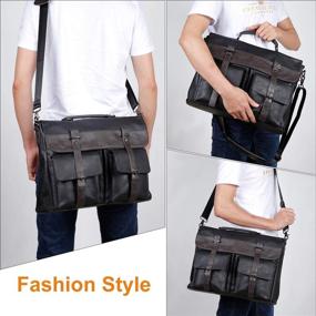 img 3 attached to 👜 Vintage Leather Messenger Bag for Men, 15.6 Inch Laptop Briefcase Satchel