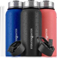 🥤 hydration nation vacuum insulated water bottle - stainless steel with straw & 3 lids - perfect for sports & outdoor activities - hot & cold drinks - available in 18oz, 32oz, or 40oz (black) logo