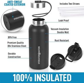 img 3 attached to 🥤 Hydration Nation Vacuum Insulated Water Bottle - Stainless Steel with Straw & 3 Lids - Perfect for Sports & Outdoor Activities - Hot & Cold Drinks - Available in 18oz, 32oz, or 40oz (Black)