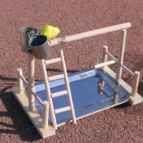 img 2 attached to 🐦 Hamiledyi Bird Playground: Parrot Play Stand with 2 Feeder Cups, Ladder, Swing Toys - Ideal Activity Center for Cockatiels, Lovebirds, Parakeets, Parrots, Conures