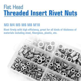 img 1 attached to 🔩 Deedro 304 Stainless Steel Rivet Nuts - 200 Piece Assorted Kit: Flat Head Threaded Insert Nutsert Rivetnut, M3/M4/M5/M6/M8/M10 Sizes
