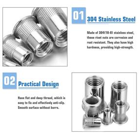 img 2 attached to 🔩 Deedro 304 Stainless Steel Rivet Nuts - 200 Piece Assorted Kit: Flat Head Threaded Insert Nutsert Rivetnut, M3/M4/M5/M6/M8/M10 Sizes