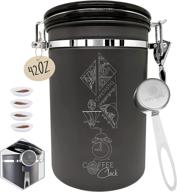 ☕ new 2021 extra large 42oz coffee canister - enhanced coffee storage container for beans and grounds, airtight stainless steel with date dial release valve and coffee spoon логотип