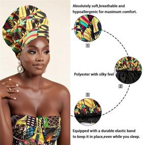 img 2 attached to 🌸 4-Pack Silk and Satin Bonnets for Women: African Print Head Scarf, Ideal for Long Curly Natural Hair, Braids, and Sleep