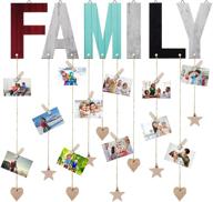 🖼️ wooden family photo display boards - picture hanger frames for collage organizer, hanging home wall room decor with clips and ropes логотип