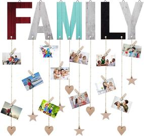 img 4 attached to 🖼️ Wooden Family Photo Display Boards - Picture Hanger Frames for Collage Organizer, Hanging Home Wall Room Decor with Clips and Ropes