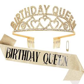 img 4 attached to 🎉 Semato Birthday Glitter Sash and Rhinestone Tiara Kit: Deluxe Gold Crown Decorations for Girls' Birthday Party – Perfect Supplies and Favors