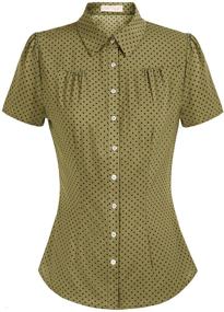 img 4 attached to 👚 Belle Poque Retro Polka Dot Short Sleeve Blouse for Women - 1950s Style Polka Dots Shirt Tops