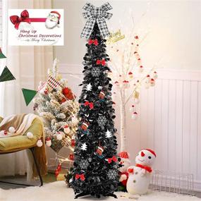 img 2 attached to Collapsible 5ft Artificial Black Pop Up Christmas Tree with Plaid Bow and Triangle Flag - Ideal for Xmas Holiday Party Decoration