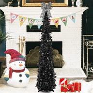 collapsible 5ft artificial black pop up christmas tree with plaid bow and triangle flag - ideal for xmas holiday party decoration логотип