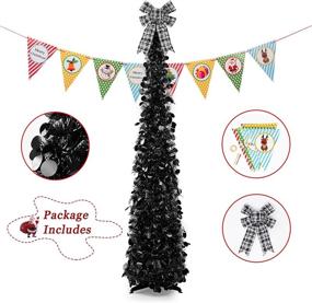 img 3 attached to Collapsible 5ft Artificial Black Pop Up Christmas Tree with Plaid Bow and Triangle Flag - Ideal for Xmas Holiday Party Decoration