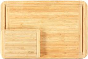 img 4 attached to 🔪 Premium Bamboo Cutting Board and Serving Tray Set - Large 18x12 & Small 8x6 - Enhanced with Juice Groove