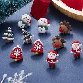 img 1 attached to Christmas Delight: 5 Pairs Festive Earrings Set for Girls - Xmas Santa, Snowman, Deer, Tree & Bell Stud Earrings - Perfect Holiday Gift for Women and Kids