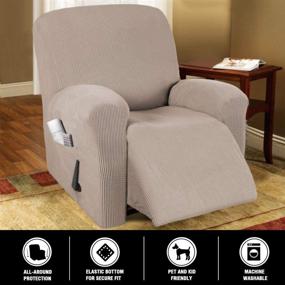 img 3 attached to 🪑 Recliner Chair Cover -Stretch Slipcover with Elastic Bottom & Side Pocket- Furniture Protector- Soft Small Checked Jacquard Design in Sand