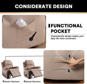 img 1 attached to 🪑 Recliner Chair Cover -Stretch Slipcover with Elastic Bottom & Side Pocket- Furniture Protector- Soft Small Checked Jacquard Design in Sand