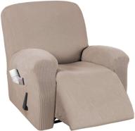 🪑 recliner chair cover -stretch slipcover with elastic bottom & side pocket- furniture protector- soft small checked jacquard design in sand logo