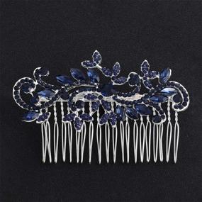 img 3 attached to Blue Sapphire Rhinestone Bridal Hair Comb - Crystal Headpiece with Marquise Side Comb for Wedding, Prom, Bridesmaids - Hair Jewelry for Women and Girls