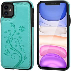 img 2 attached to 🦋 Vaburs iPhone 11 Case Wallet/Card Holder, Embossed Butterfly Pattern, Premium PU Leather, Double Magnetic Buttons, Flip, Shockproof Protective Cover for 6.1 Inch iPhone 11 (Green)