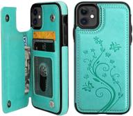 🦋 vaburs iphone 11 case wallet/card holder, embossed butterfly pattern, premium pu leather, double magnetic buttons, flip, shockproof protective cover for 6.1 inch iphone 11 (green) logo