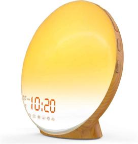 img 3 attached to 🌄 Wake Up Light Sunrise Alarm Clock for Kids and Heavy Sleepers in Wood Color with Sunrise Simulation, Sleep Aid, Dual Alarms, FM Radio, Snooze, Nightlight, Daylight, 7 Colors, 7 Natural Sounds