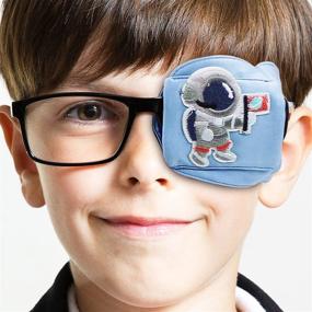 img 4 attached to 👨 Kids Astropic 3D Silk Eye Patch for Glasses, Boys Medical Eye Patch with Lazy Eye - Blue Astronaut Design (Left Eye)